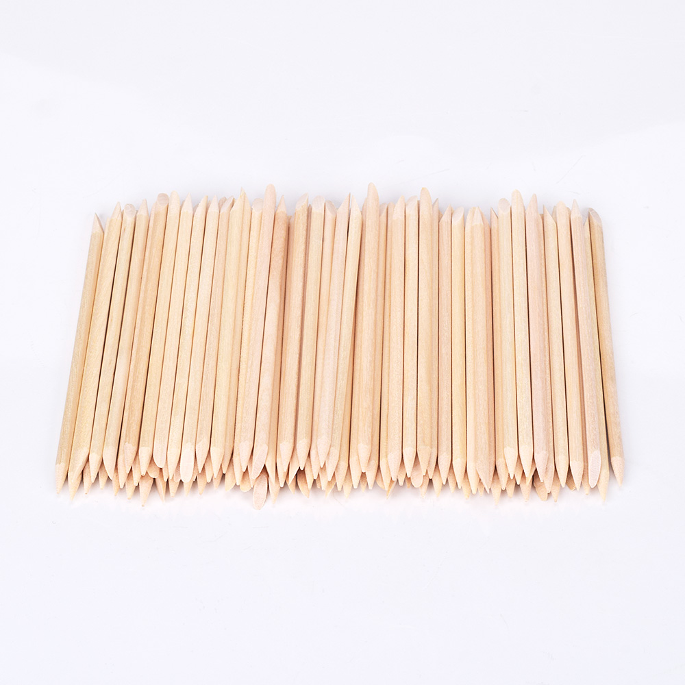 Nail Oranje Hout Cuticle Pusher Stok Set 100Pcs Dode Huid Remover Nail Art Decoratie Manicure Pedicure Dubbele Kanten Nail gereedschap