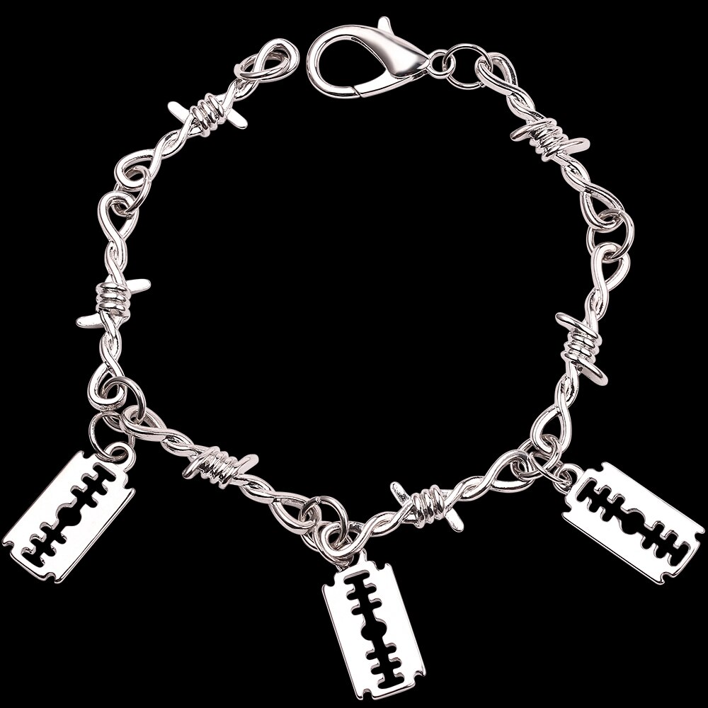 Unieke Doornen Ijzeren Ketting Armband Scheermesje Armbanden Voor Mannen Man Bangle Hip Hop Armband Mode-sieraden