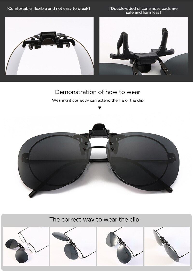 Unisex Polarized Clip On Flap Up Sunglasses UV400 Protection Glasses Men Women Driving Goggle Night Vision Fishing Goggle