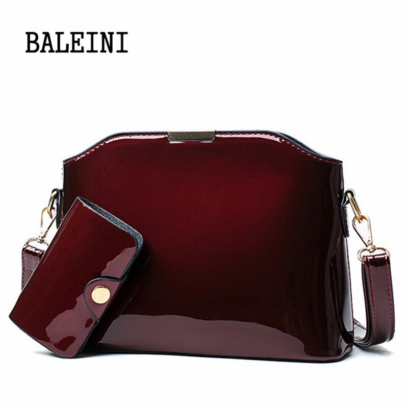 Patent leather crossbody bags for women small brand shoulder bag ladies handbag sac a main: Burgundy