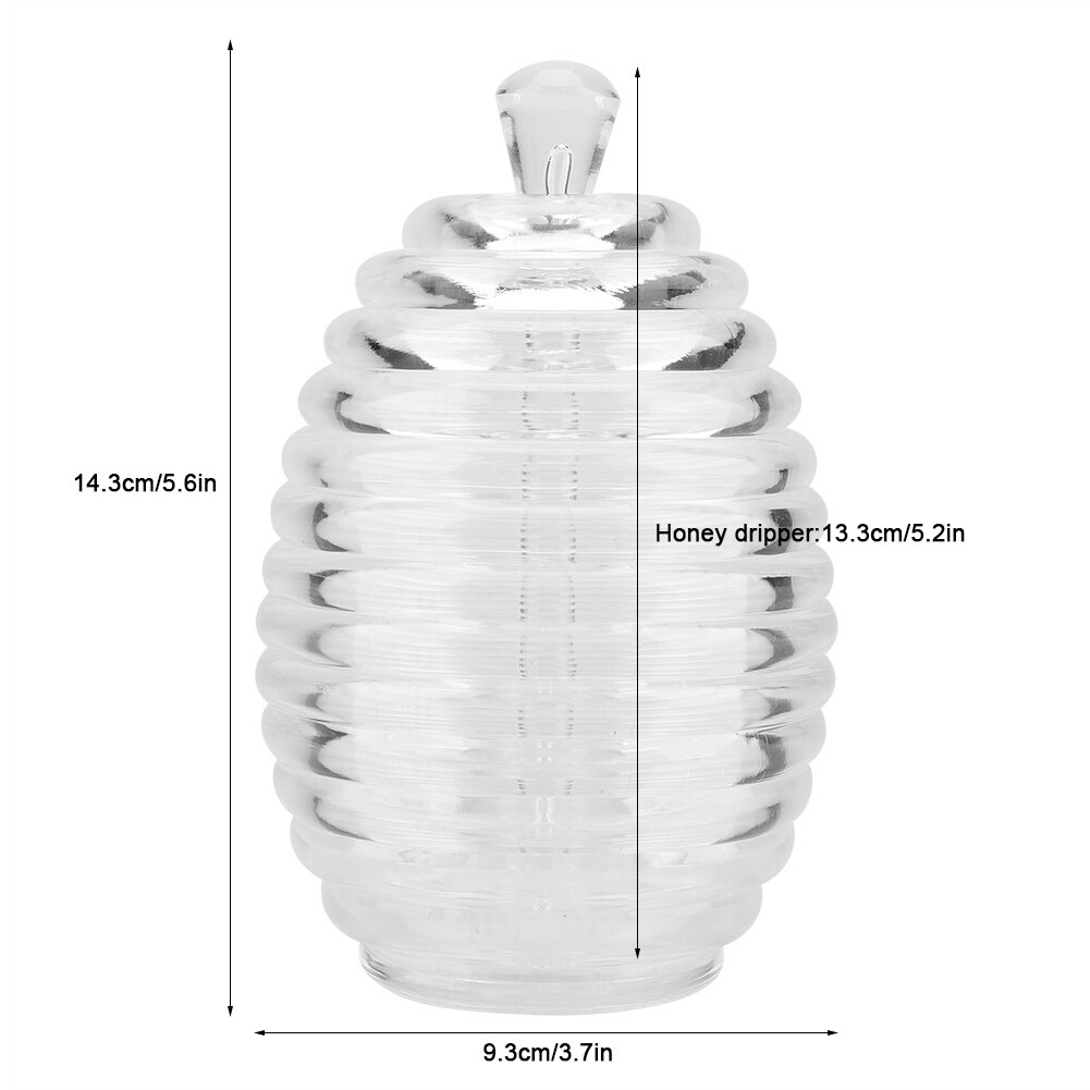 Pot à miel en verre Transparent en forme de ruche de 265ml, Pot à roulettes avec bâton d'égouttage pour stocker et distribuer le miel: Default Title