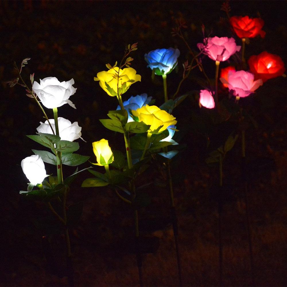 Udendørs vandtætte solar rose led pæl lys soldrevne rose blomster lys til haven baghave terrasse dekoration