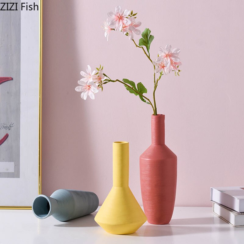 Nordiske vaser til blomster keramikkvase minimalistisk abstrakt ensfarget blomsterpotte blomsterarrangement hjem dekorasjon tilbehør