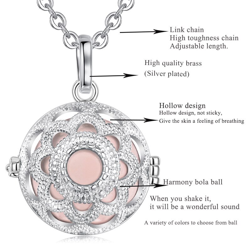 Eudora 20mm Lotus Flower Cage Harmony Ball Chime Bell Pendant Angel Caller Bola Necklace for Baby Pregnancy Jewelry K375