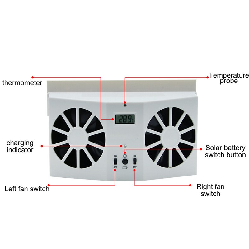 Car Solar Powered Exhaust Fan Auto Ventilation Fan Eco-friendly Dual-Mode Power Supply High-Power Car Gills Cooler Portable