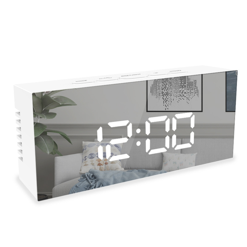 Miroir LED réveil Table horloge lumineux numérique Snooze temps température réveil lumière rétro-éclairé bureau horloge chambre