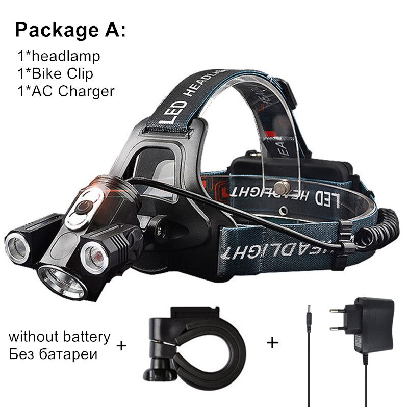 ZPAA LED Koplamp T6 LED Hoofdlamp Zaklamp 13000 Lumen LED Head Lamp 180 graden Draaibare dual Bike Light Koplamp lampen: PacKage A