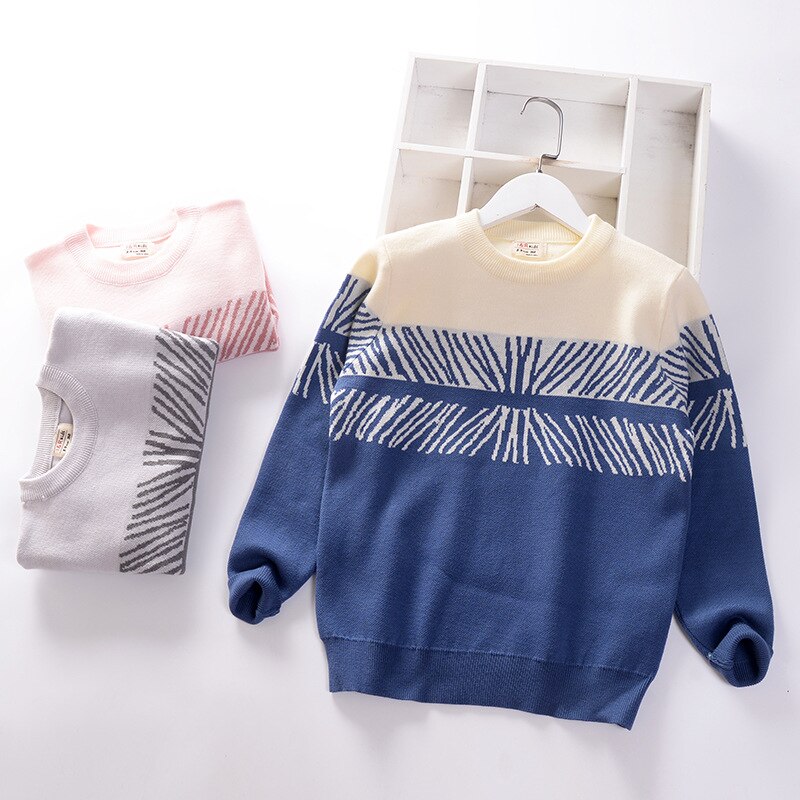 Teen Boys Sweaters Big Kids Long Sleeve Pullover Cotton Winter Fall Knitted Wear Outfit Children's Clothes: blue / 8-9