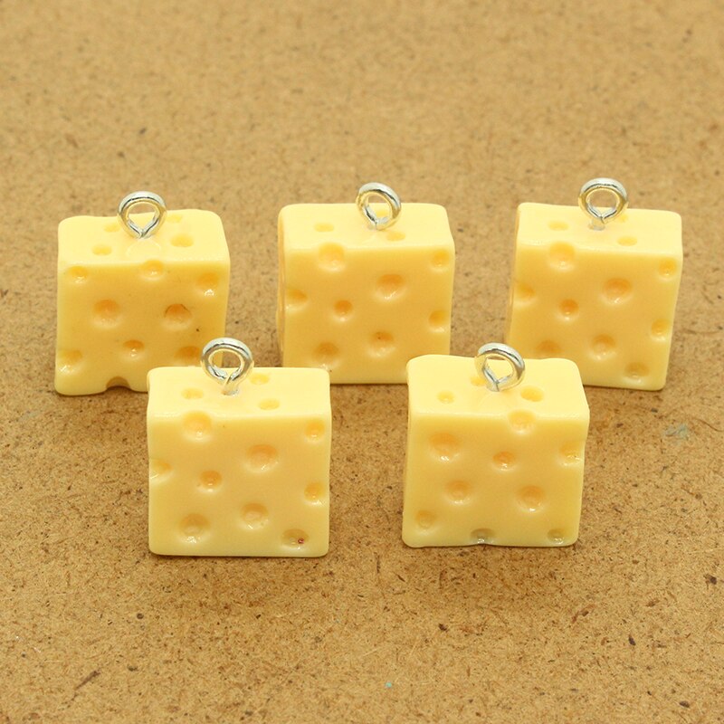 10 st 3d mini fyrkantig ost bröd mat harts berlocker söta örhängen halsband nyckelring gör det själv smycken hänge tillbehör tillbehör: Default Title