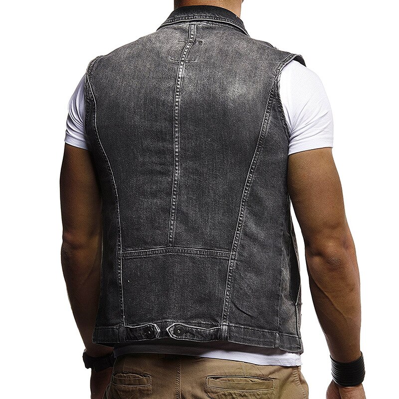 sleeveless denim vest men's trend solid color zipper denim jacket