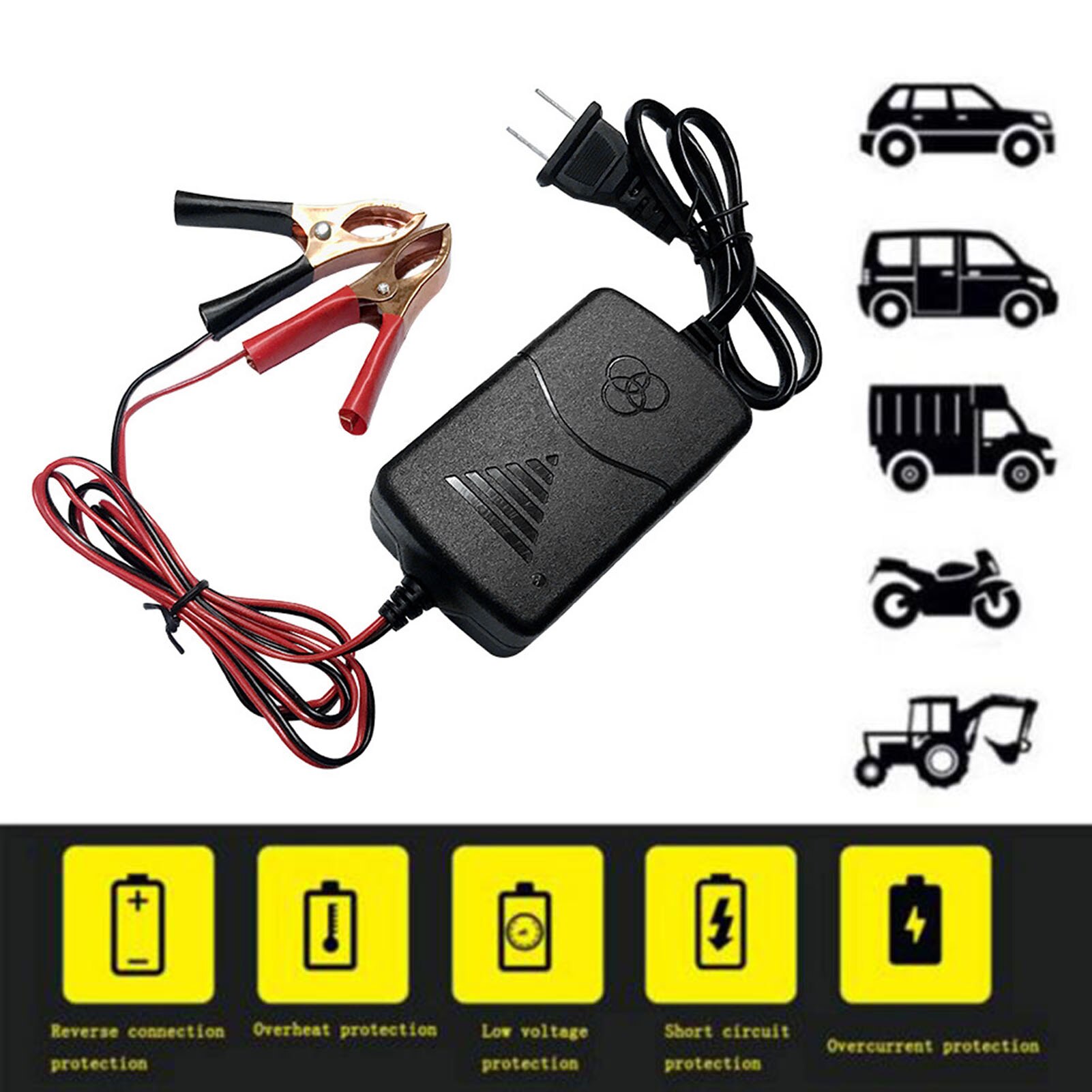 12V Battery Charger Maintainer Amp Volt Trickle Automobile Automatic Battery Charger for Car Truck Motorcycle