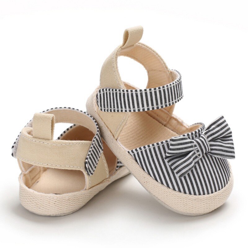 Baby Meisje Ademend Streep Patroon Anti-Slip Schoenen met Strik Casual Sneakers Peuter Zachte Zolen sandalen