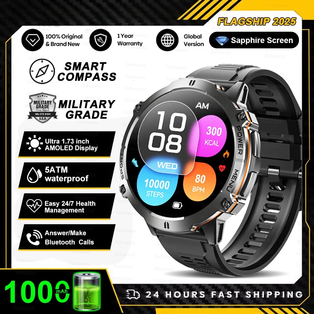 2025nuovo carro armato T3 ultra 2 GPS Astuto Della Vigilanza Degli Uomini Bussola Alltimetro 1000mAh Batteria 10ATM Impermeabile sport fitness AMOLED Chiama Orologi: BIANCO