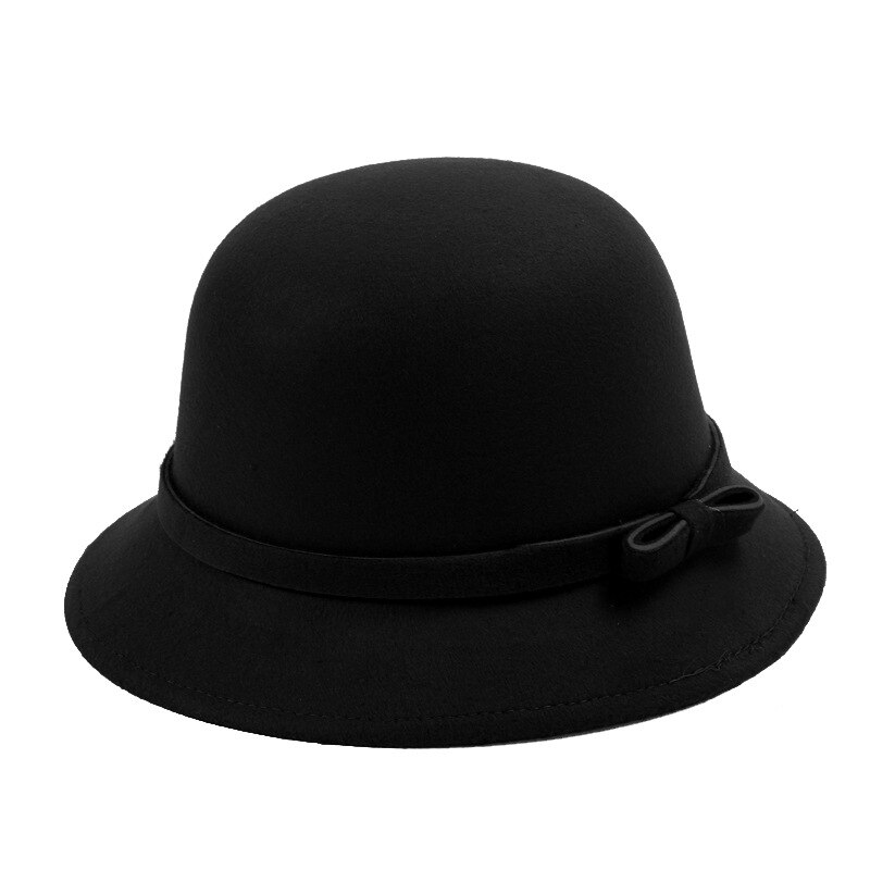 Sombrero de lana de fieltro plegable con ala para mujer, sombreros flexibles de pesca con lazo femenino, protección solar,: Black