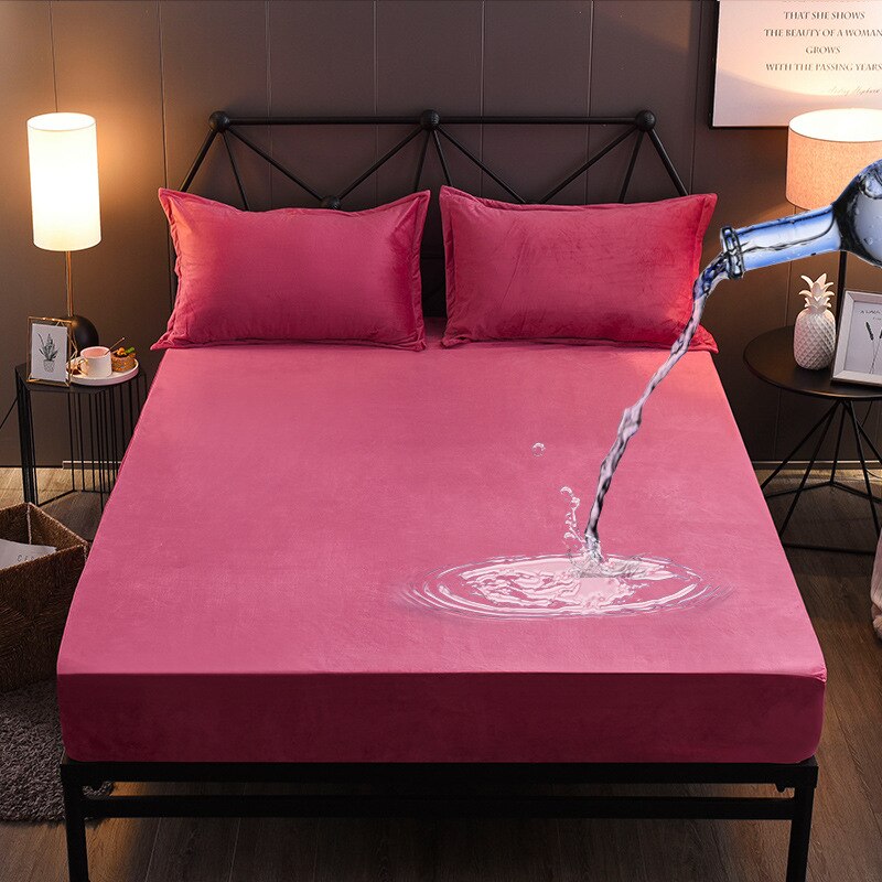 Sängynpäällinen kristalli sametti patjapehmuste patjapehmuste patjan päällinen suoja elastinen silinteri punkkien torjunta kaksoissänkyyn sovitetut lakanat: Korallinpunainen / 150 x 200 x 30cm