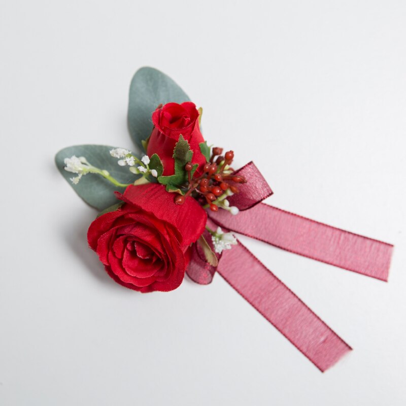 Janevini rød rose brud brudgom boutonniere jakkesæt brudgom blomst brudepige forlovere håndled blomster bryllup corsages noivo casamento