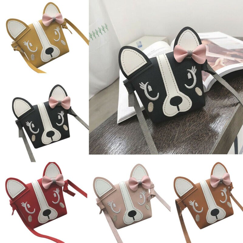 Moda Mini Shoulder Bag Couro PU Cão Bonito Bowknot Crianças Meninas Sacos Do Mensageiro Ocasional Bonito