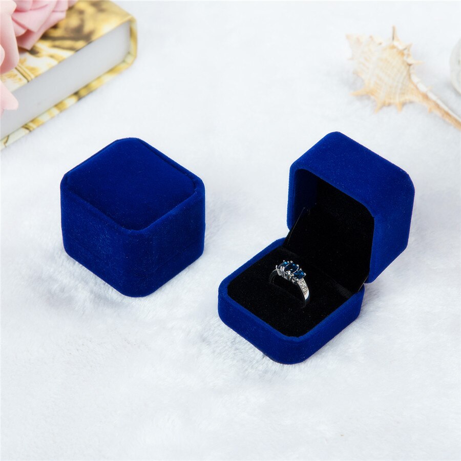 Luxus Schmuck Box Platz Samt Frauen Ohrringe Ringe Schmuck Verpackung Display Tragbare Reise Fall Hochzeit Braut Boxen: Blue