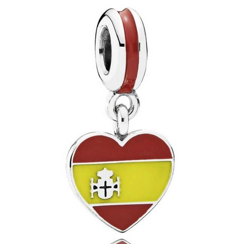 DIY Charm France Germany Spain USA Russia Love Heart Flag Pendant 925 Sterling Silver Bead Fit Original Bracelet Jewelry: 7