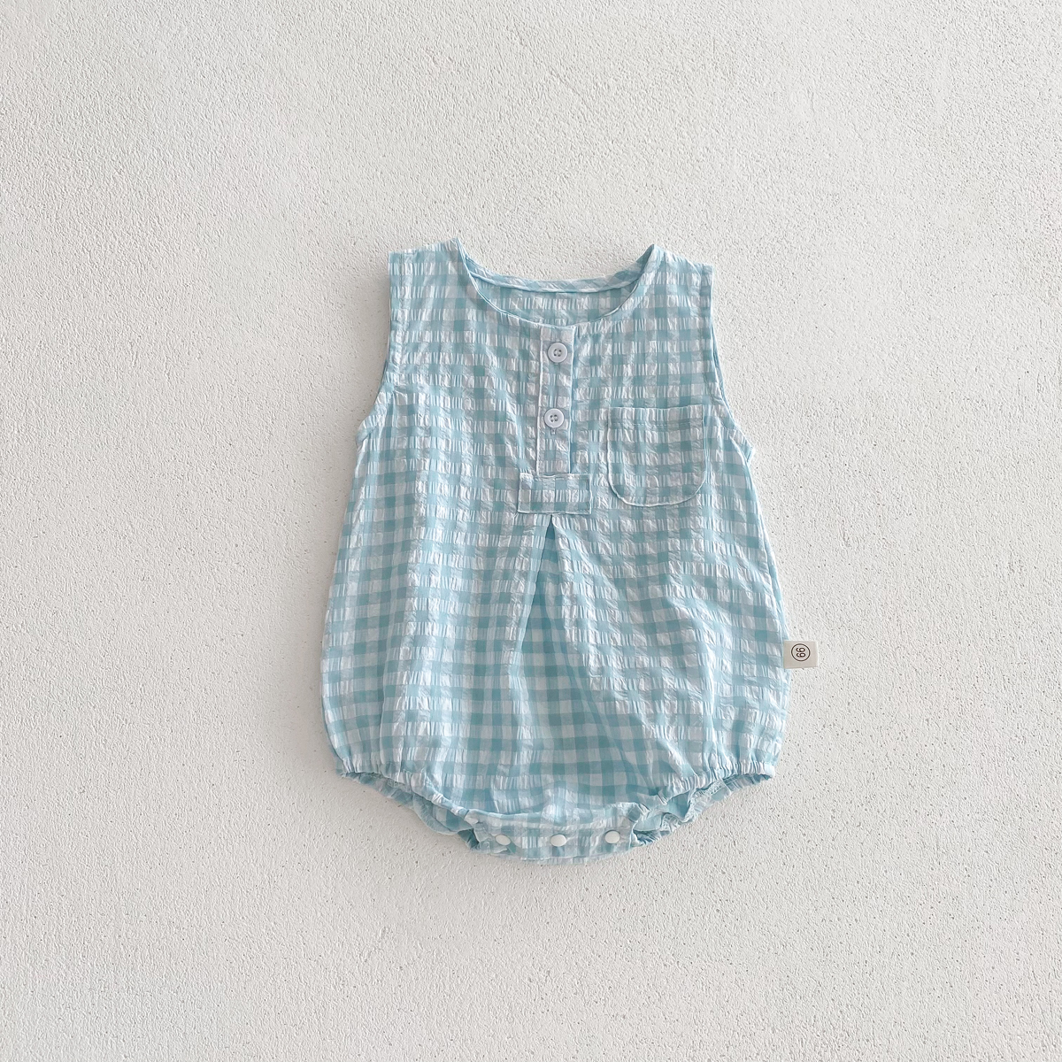 Sommer baby piger ærmeløs romper ternet nyfødt baby bodysuit 0-2 år gammel spædbarn jumpsuit: Himmelblå / 12m