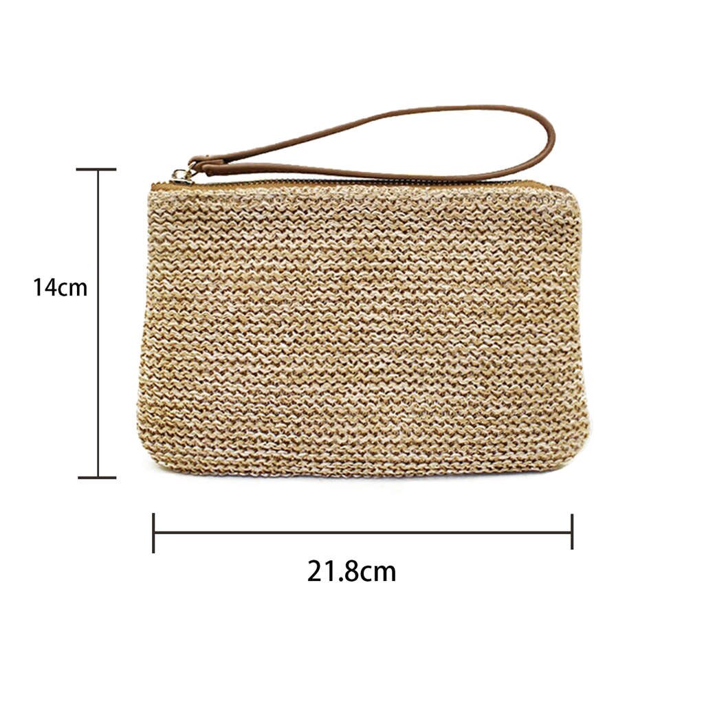 ABDB-Women'S Hand Wrist Type Straw Clutch Summer Beach Sea Handbag, Brown Large