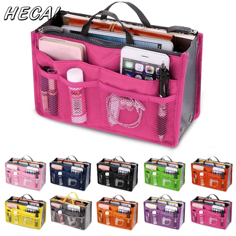 Multifunctionele Organizer Insert Bag Vrouwen Nylon Travel Organizer Insert Handtas Portemonnee Grote liner Lady Make-Up Cosmetische Bag