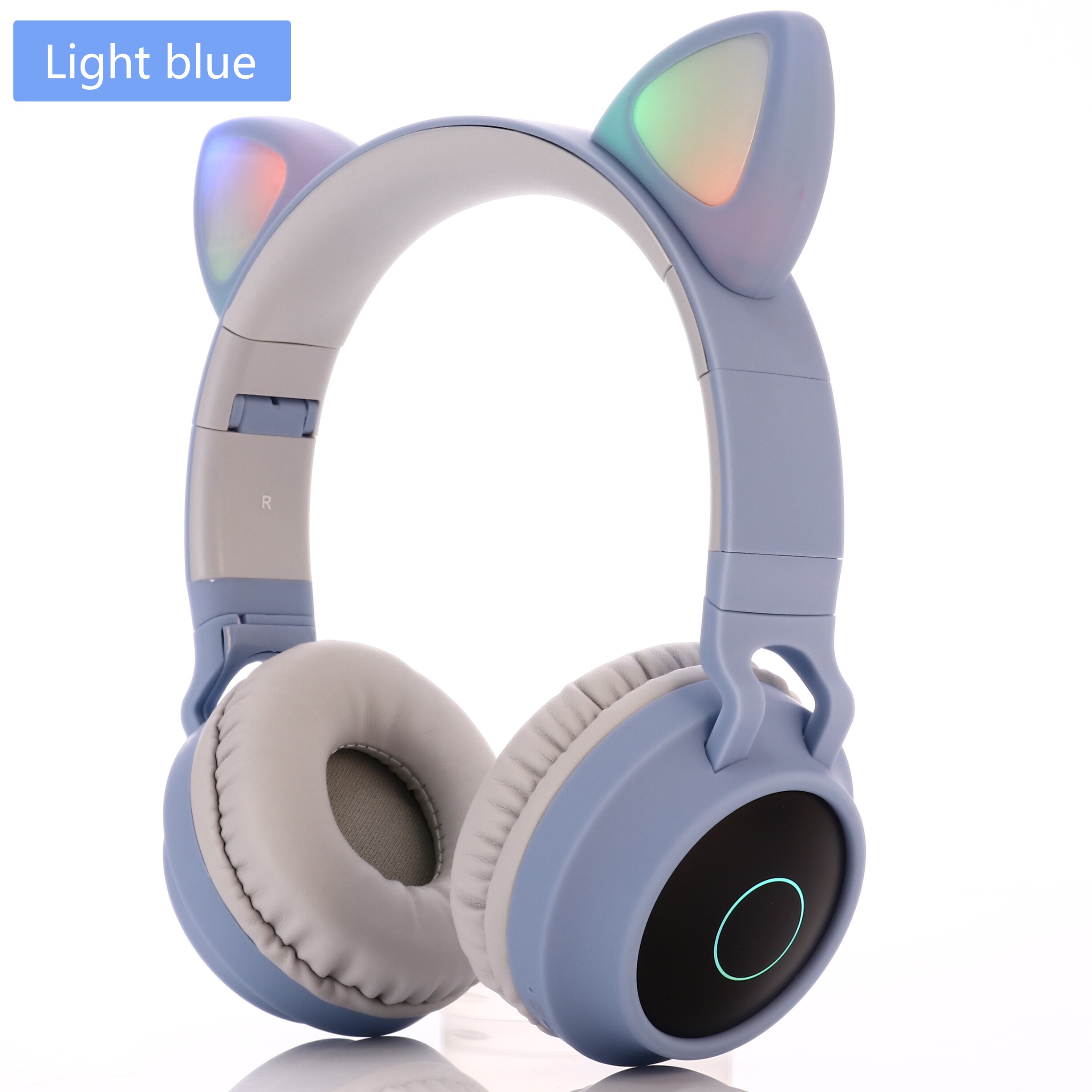 Bluetooth Sans Fil Chat Oreilles Casque Avec Micro, Enfant Mignon Fille Stéréo Musique Casque Pliable CASQUE LED: Headset028 LightBlue