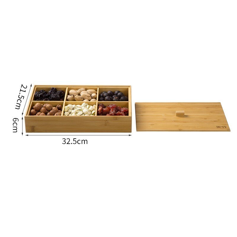 Kinesiskt snack godis förvaringsbricka trä partition torkad frukt mat förvaringsbox hållare hem nötter frukt melon organizer case