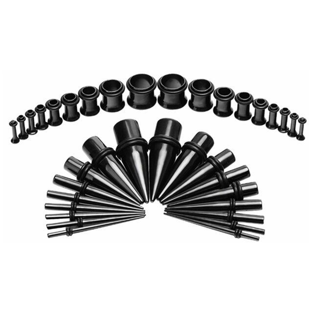 36PCS Ear Gauges Stretching Kit 14-00G Stainless Steel Ear Plugs Tunnels Flesh Tapers Set Stretcher Taper Set Dilataciones Oreja: Black