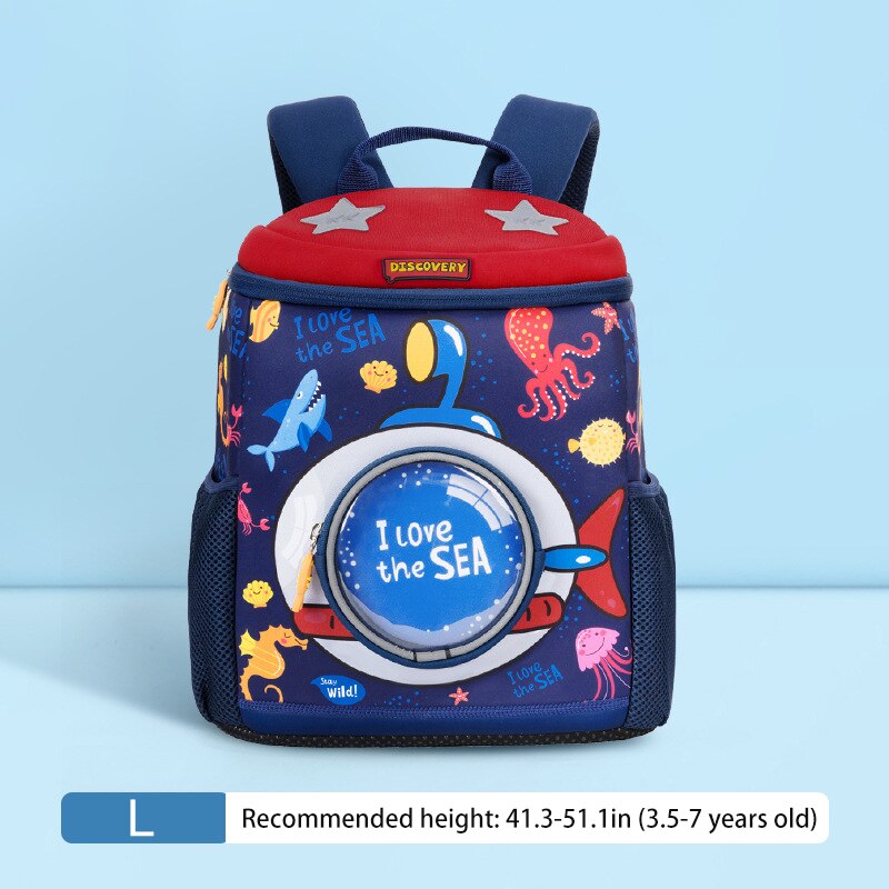 Novo à prova dwaterproof água crianças mochilas design criativo crianças mochila saco de escola para meninas dinossauro bebê mochila meninos cartable enfant: Blue Shark-Large