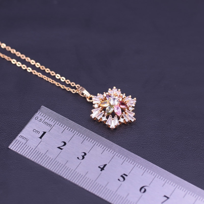 Luxury Snowflake Square Multi Color Zircon Gold Color Jewelry Set For Women Earrings Necklace Set In Store