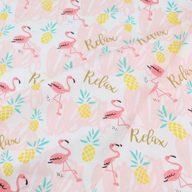 Tela de algodón de 160CM x 50CM con dibujos animados de flamenco, rosa y azul, telas de cheurón de piña para cuna DIY, tejido de costura con cojín