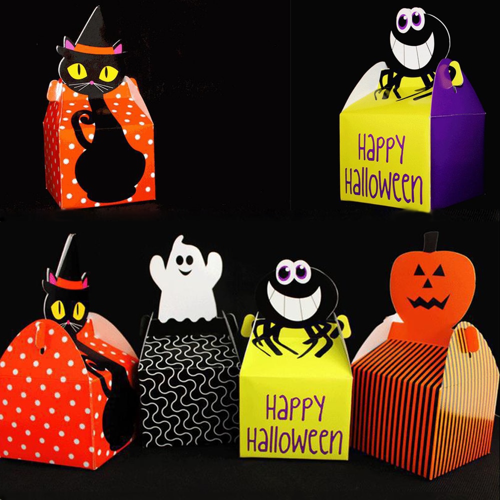 3/6pcs Halloween Paper Treat Boxes Trick or Treat Party Favor Loot Candy Box Halloween Home Party Decor Kraft Bag