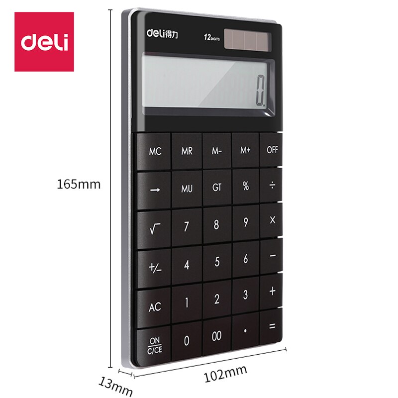 Deli Calculator 1589 Solar Energy Colorful Business Tablet Computer Button Office Financial Computer Student Examination: black