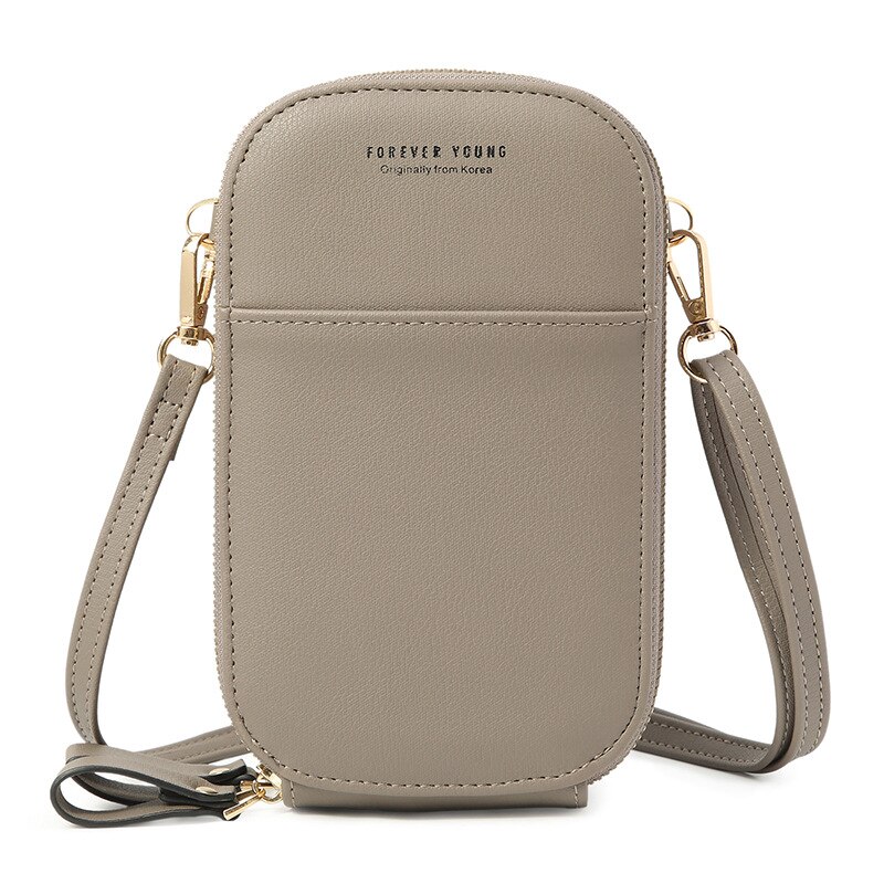 Telefoon Zak Mini Schoudertas Voor Vrouwen Twee Lagen Vrouwelijke Messenger Bag Pu Lederen Dames Kleine Crossbody Purse: Gray