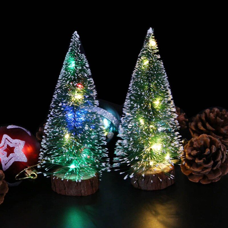 1Pc Led Licht Mini Kunstmatige Kerstbomen Decoraties Festival Tafelblad Miniatuur Sneeuw Vorst Xmas Tree Decor 4 Maten