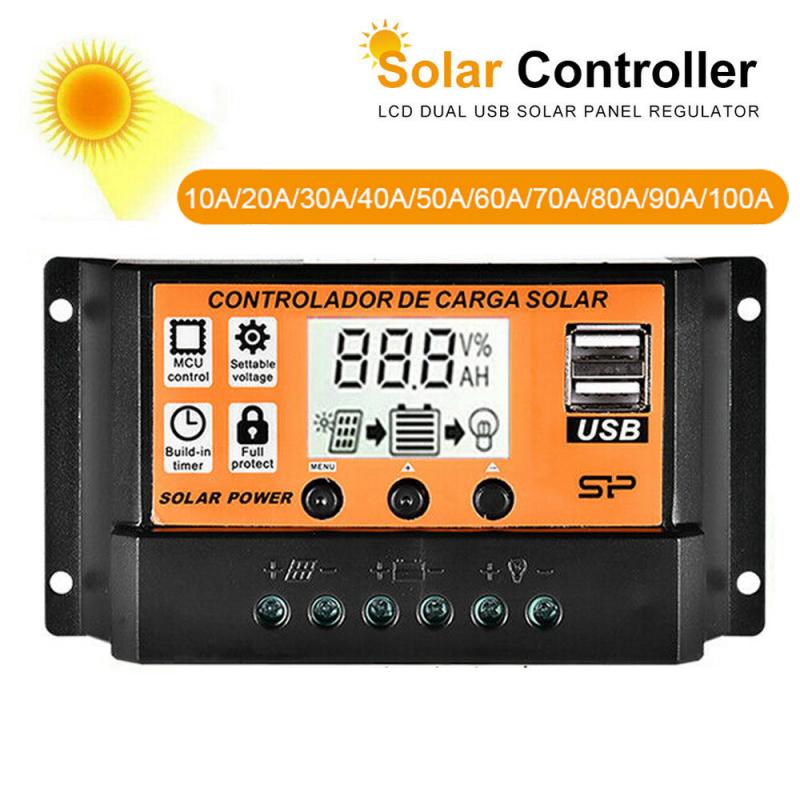 10/20/30/40/50/100a solarladeregler 24v 12v automatische solarzellen-ladeplatinen, regler, usb-lcd-display