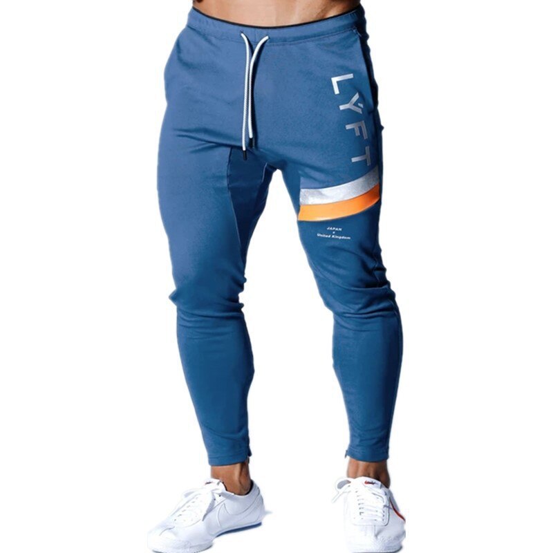 Muscle LYFT Sports Pants Men's Running Pure Cotton Slim Leggings Lace Up Hem Zipper Casual Pants