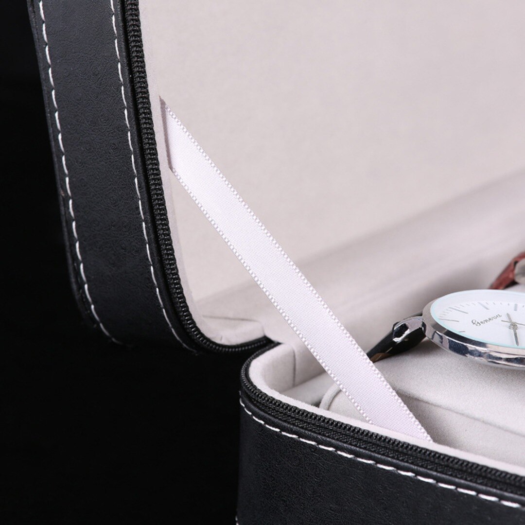 6 fentes en cuir boîte de montre étui support organisateur pour horloge montres boîtes à bijoux présentoir sac à fermeture éclair