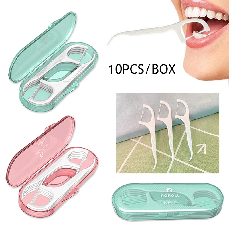 10 stks/doos Floss Tandenstoker Set Plastic Rager Herbruikbare Tandzijde Draagbare Tanden Bleken Cleaner Met Storage Case
