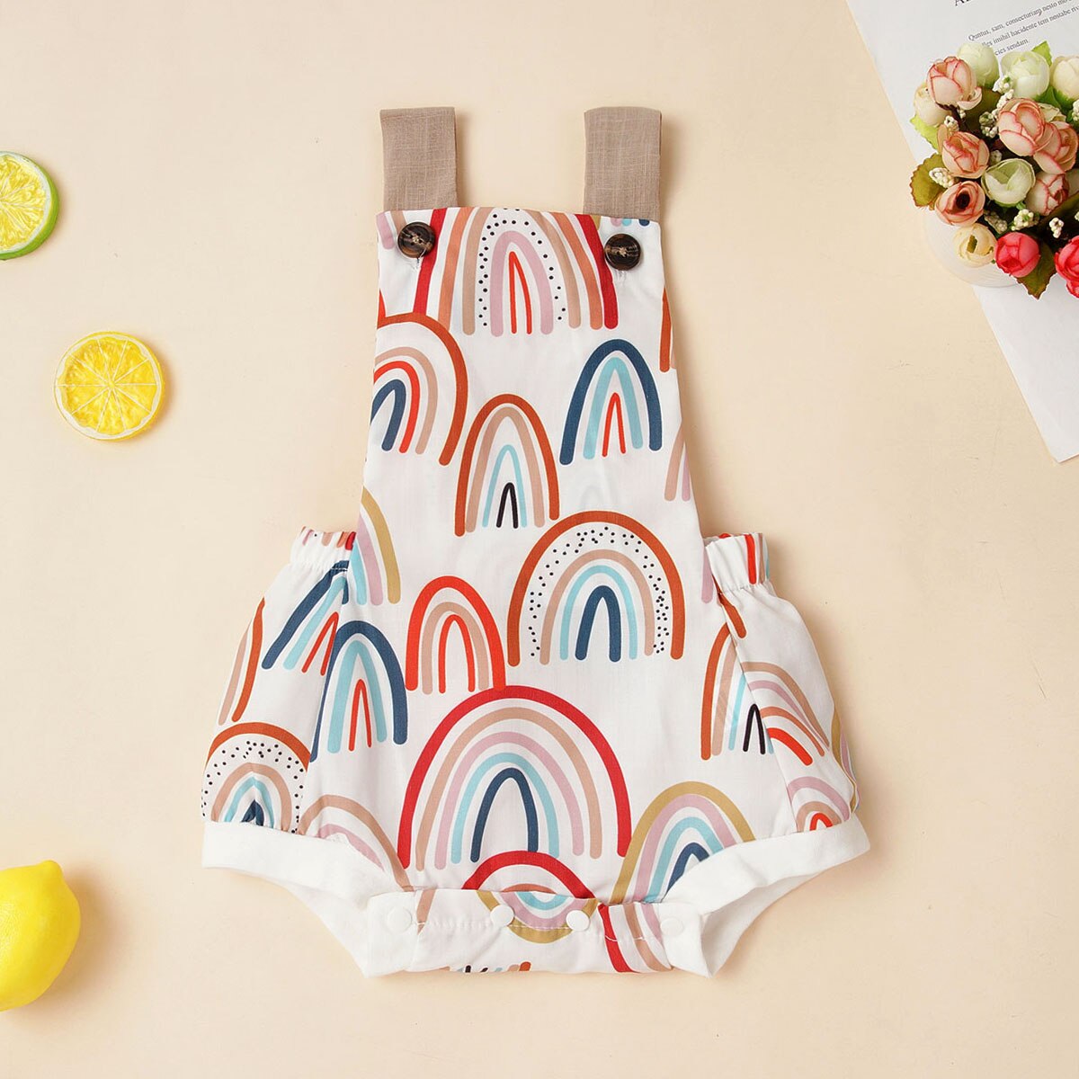 Baby Zomer Kleding Baby Meisjes Jongens Zoete Stijl Zomer Regenboog Casual Jarretel Shorts Pasgeboren Baby Mouwloze Jumpsuit