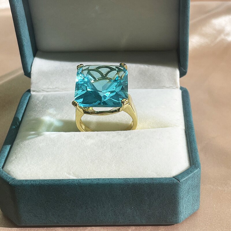 Cellacity Silver 925 Jewelry Rings For Charm Lady With Big Square Blue Topal Gemstones Women Party Size 6-10