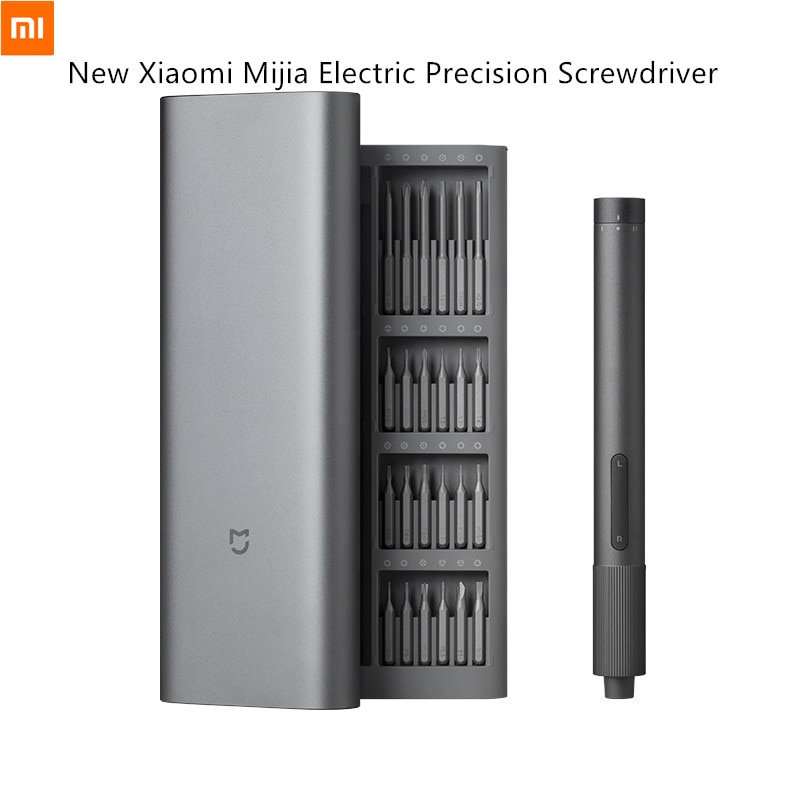 Xiaomi mijia elektrisk præcisionsskruetrækkersæt 2 gearmoment 24 stk  s2 bits reparationsværktøj type-c opladning magnetisk aluminiumskasse