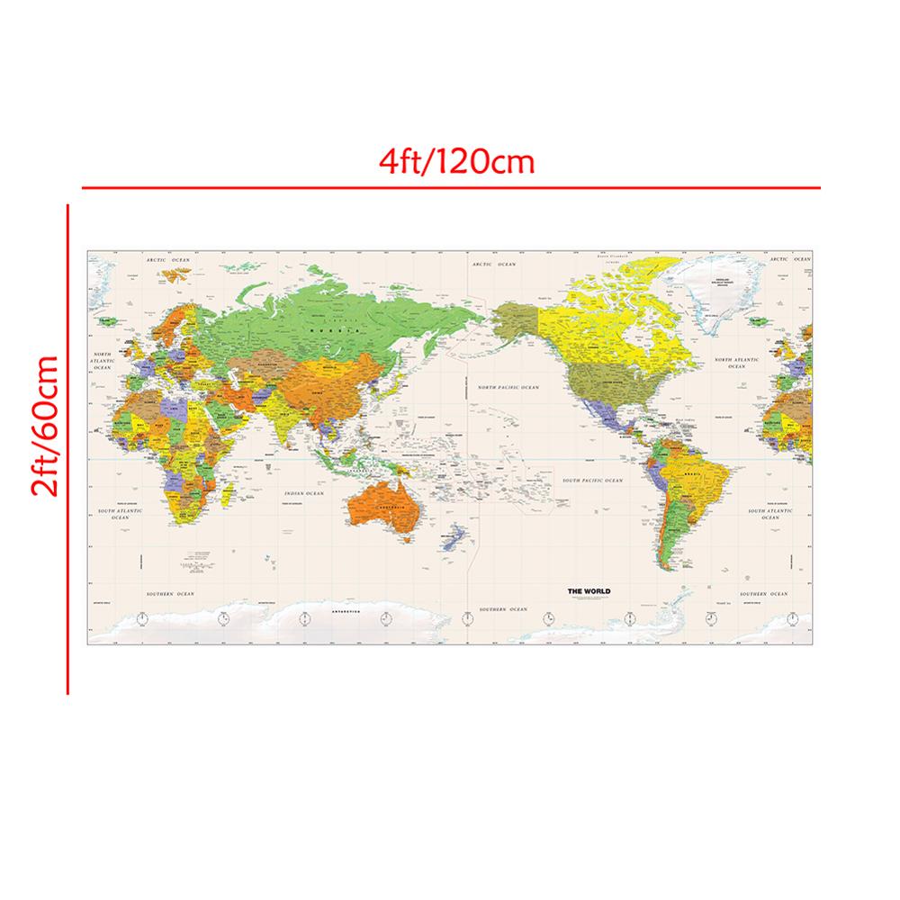 24 x 48 tuuman hieno kangas kodin seinän ruiskumaalaus hd maailman fyysinen kartta työhuoneen toimiston seinän sisustamiseen