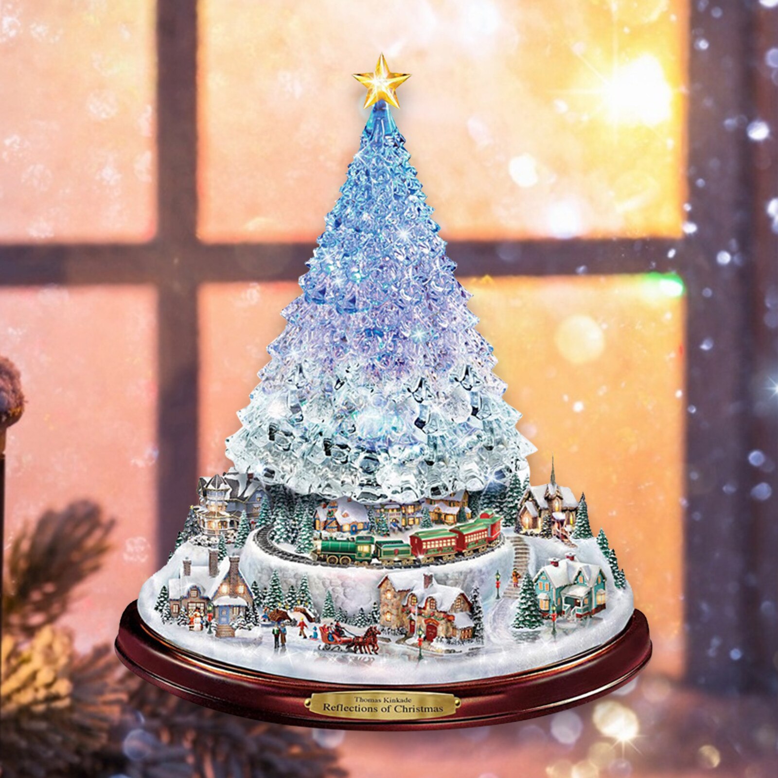 Arbre de noël rotatif Sculpture Train décorations pâte fenêtre pâte autocollants pegatinas paredes décorations de noël pour la maison
