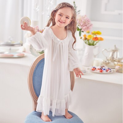 Camisón de princesa para niña, pijamas de otoño para niños, estilo clásico, modal para niñas, pijamas para bebés, camisón para niñas: white / 16