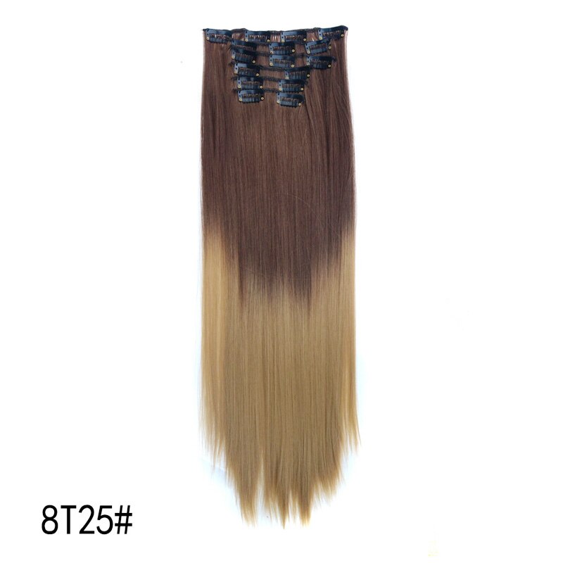 Jeedou-extensiones de cabello con Clip, 6 unidades/juego de cabello liso de 24 ", 60cm, 140g, Color Natural, marrón, gris, degradado, sintético: 8# / 25#