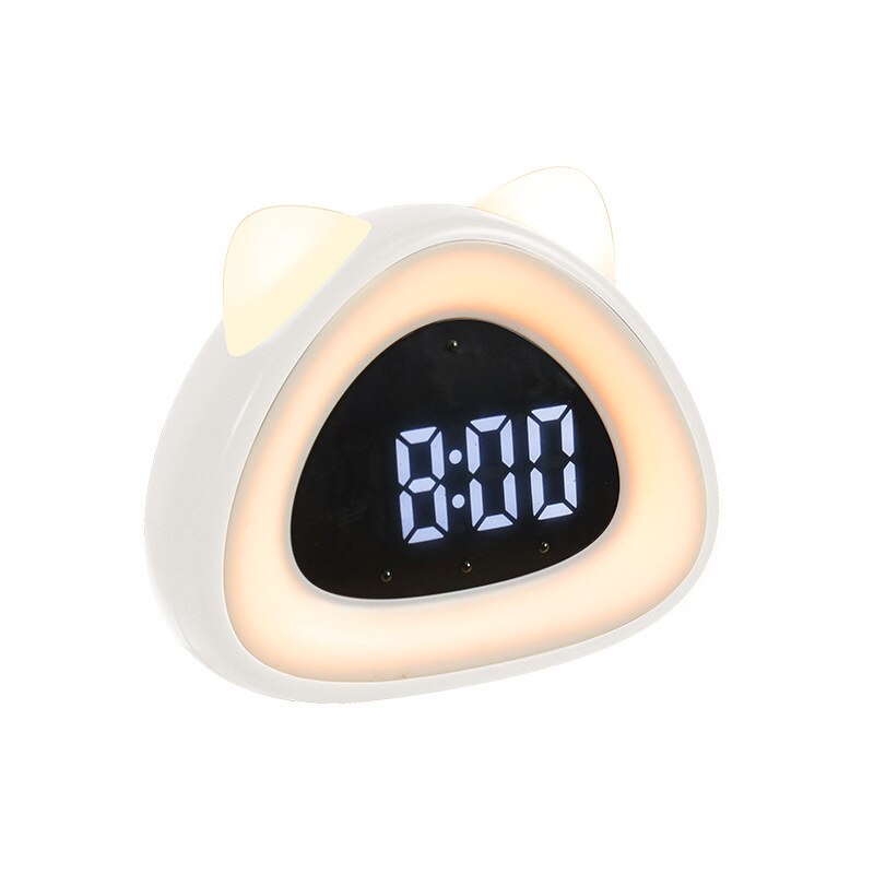 Digitale uhr nachttisch uhr aufwachen-hoch lampe katze-förmigen wecker schreibtisch Klang-gesteuert elektronische uhr mit Thermometer: Weiß