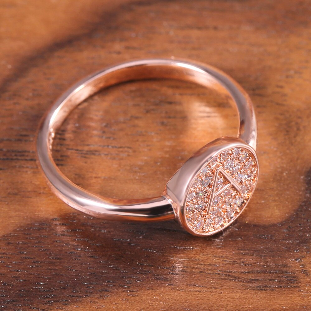 Huitan-anillo redondo geométrico para mujer, con letra 'A' anillo de compromiso, anillos de importantes para mujer, Color oro rosa de lujo