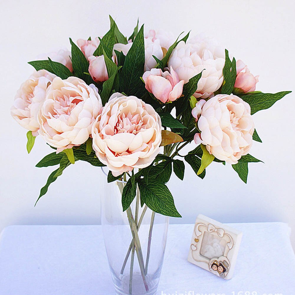 3 têtes/1 bundle pas cher pivoine bouquet Vase arrangement de fleurs décor à la maison décoration de mariage fleurs artificielles pour scrapbooking